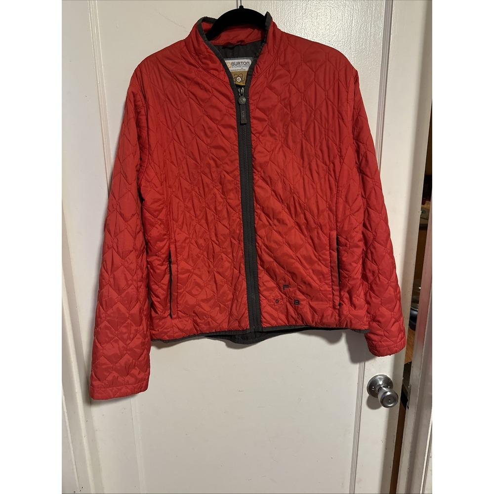 Burton Snowboard red orange quilted full zip winter jacket women's size Large